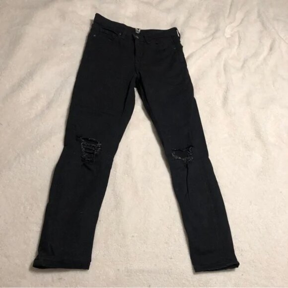 TopShop Joni Moto Jeans Black Distressed Skinny High Rise Zip Fly Size 28 - Picture 1 of 5